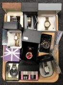 A tray of gent's wrist watches, fashion wrist watches,