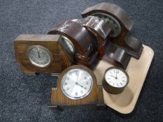 A tray of six clocks including examples of Edwardian mantel clocks etc