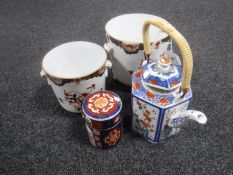 Four pieces of modern Imari porcelain including a teapot
