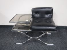 A mid 20th century chrome and glass leather seated telephone table