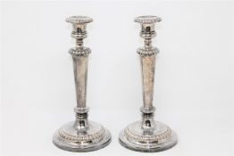 A superb pair of George III heavy gauge silver candlesticks, John Roberts & Co, Sheffield 1810,