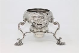 An ornate 18th century silver spirit warmer, maker W?H,