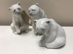 Three Lladro polar bears
