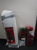 A boxed pre lit Christmas tree and seven boxes of Christmas baubles