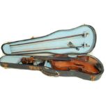 Antique full size violin, the two piece 14" back impressed "Solo", no label, as found,