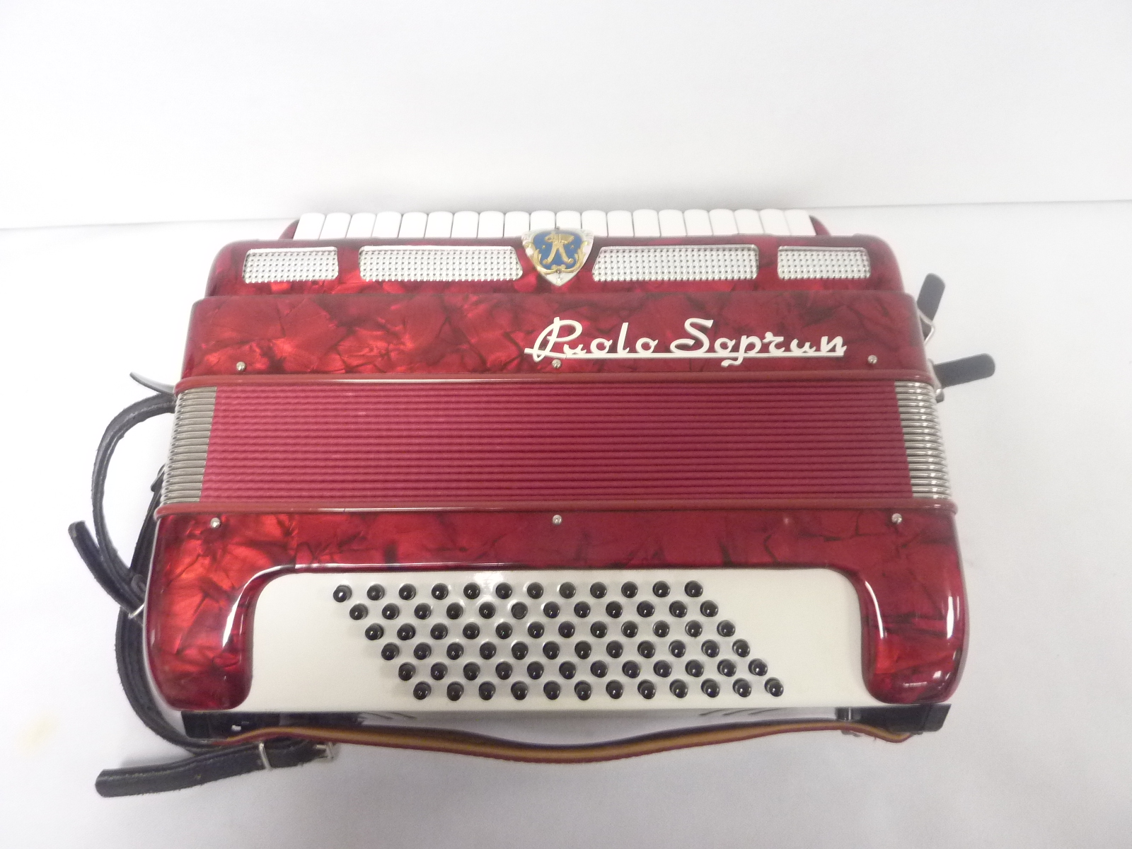 Paolo Soprani thirty-four key, seventy-two bass piano accordion, in marbled red, - Bild 4 aus 7