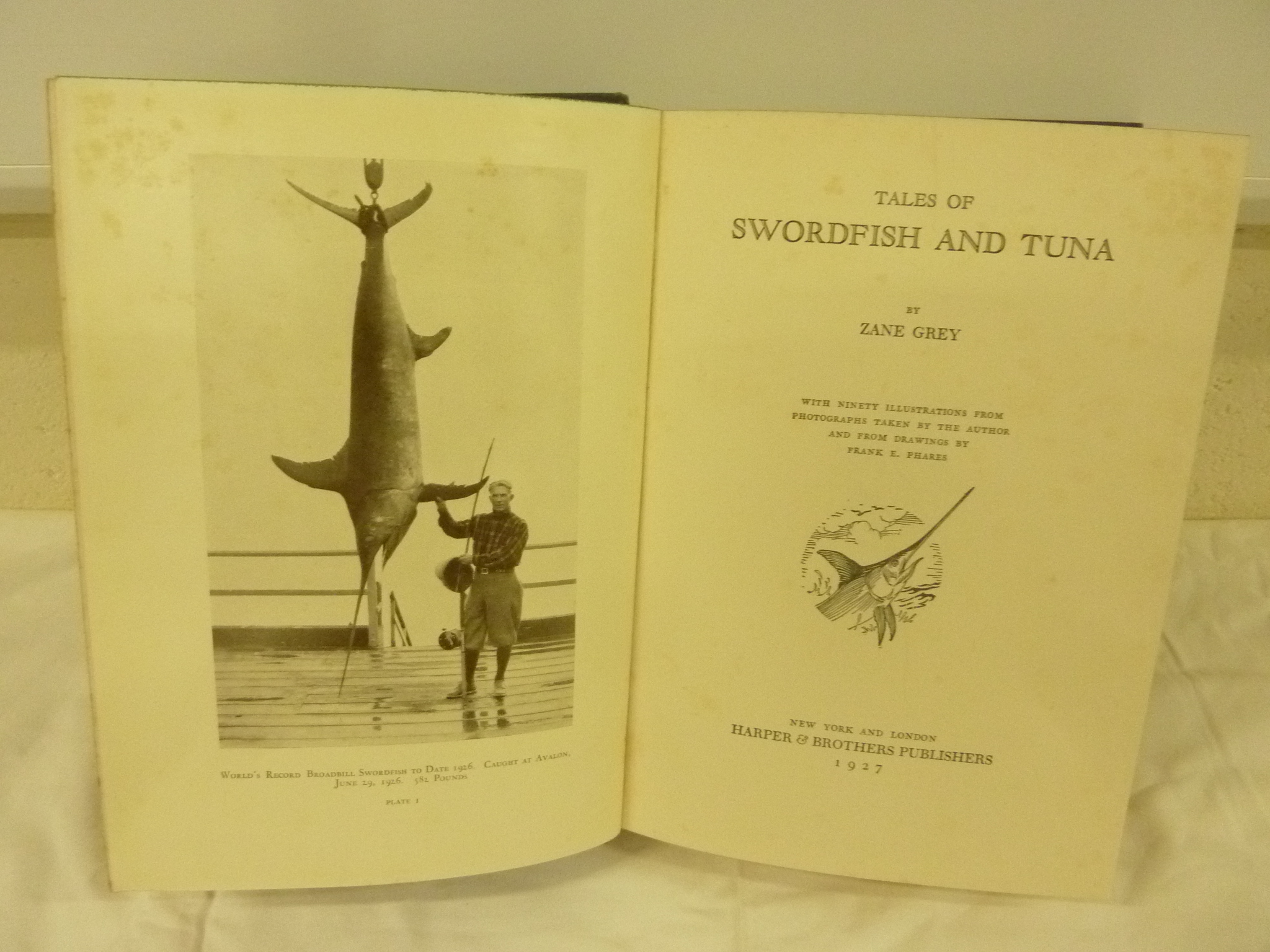 GREY ZANE. Tales of Swordfish & Tuna. Illus. Quarto. Orig. blue cloth gilt. 1927.