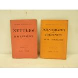 LAWRENCE D. H. Pornography & Obscenity, 1929 & Nettles, 1930. Each 1st ed's in orig. card wrappers.