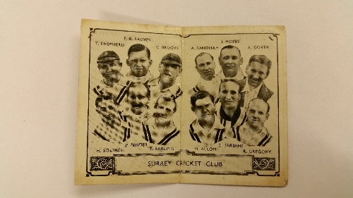 BARRATT, Cricket Team Folders (1933), No. 5 Surrey, slight stain, G