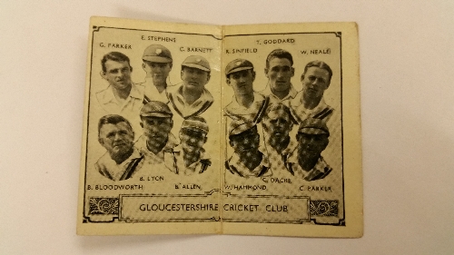 BARRATT, Cricket Team Folders (1933), No. 13 Gloucester, slight stain, G