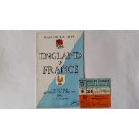RUGBY UNION, England programme & ticket, v France, 25th Feb 1961, VG to EX, 2