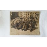 FOOTBALL, early press photo showing four 1947 England players, Lowe, Wright, Franklin & Mullen,