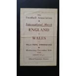 FOOTBALL, England pirate programme, v Wales, 10th Nov 1948, by Goodman, played at Villa Park, folds,