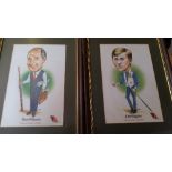 SNOOKER, colour caricature prints, Embassy Snooker Celebrities, by Trist, 7.5 x 11.5, overmounted,