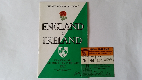 RUGBY UNION, England programme & ticket, v Ireland, 10th Feb 1962, VG to EX, 2