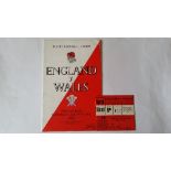 RUGBY UNION, England programme & ticket, v Wales, 20th Jan 1962, VG to EX, 2