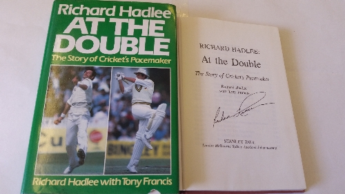 CRICKET, hardback edition of At The Double by Richard Hadlee, signed by him to title page, dj (small