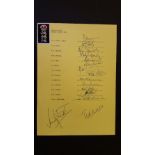 CRICKET, signed yellow page by 1989 England ODI, 15 signatures inc. Gower, Gooch, Barnett, Botham,