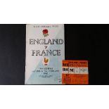 RUGBY UNION, England programme & ticket, v France, 23rd Feb 1963, VG to EX, 2