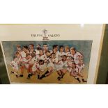 RUGBY UNION, signed colour print, The Five Nations, showing 1995 England Gland Slam Champions, all