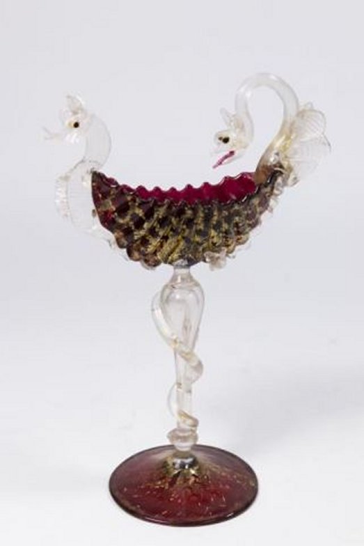 :Venetian Gilt Ruby & Clear Glass Card Holder