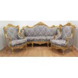 Rococo Style Heavily-Carved 3-Piece Salon Set