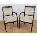 Pr Ebonized Partially Gilded Carved Dolphin Chairs