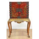 Red Lacquer Chinoiserie Decorated Silver Chest