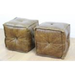 Pair Brown Leather Hassocks