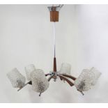 Mid-Century Modern Chrome & Wood Chandelier