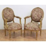 Pair Louis XVI Style Giltwood French Fauteuils