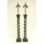 Pair Twist Wood Column Lamps