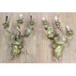 :Pair French 19th C. Brass & Crystal Wall Sconces