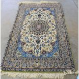 Ivory & Blue Wool & Silk Blend Isfahan Rug/Carpet