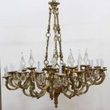 Palace-Size Bronze & Crystal 27-Light Chandelier