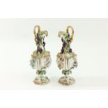 Pair Porcelain Continental Ewers