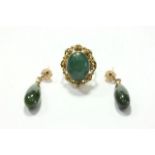 18K Yellow Gold & Jade Ring & Pair Earrings