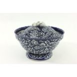 Covered Blue & White Tureen with Floral Handle