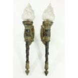 Pair Bronze French 1-Arm Torchere Sconces