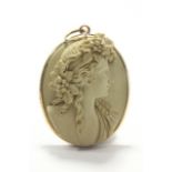 Carved Lava Cameo & Yellow Gold Pendant