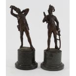 Pair Bronze Miniature Figurines on Marble Bases