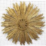 Mid-Century Modern Gilt Bronze Sunburst Clock