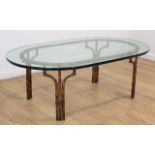 :70s Faux Bamboo Gilt Metal Coffee Table