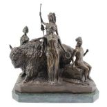 Contemporary Bronze Grouping, Buffalo & Indians
