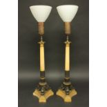 Pair Empire Style Sienna Marble Column Lamps