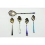 Lot 5 Silver Enamel Spoons