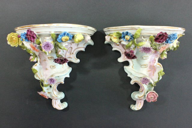 Pair German Porcelain Wall Brackets