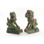 Pair Chinese Green Glazed Dragon Roof Tiles