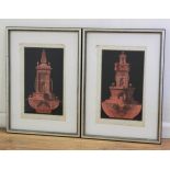 Pair Antique Hand Colored Architectural Prints