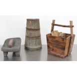 2 Primitive Wood Buckets & Cooking Stone